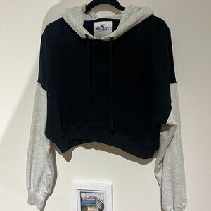 HOLLISTER Black Grey Cropped Slouchy Hoody